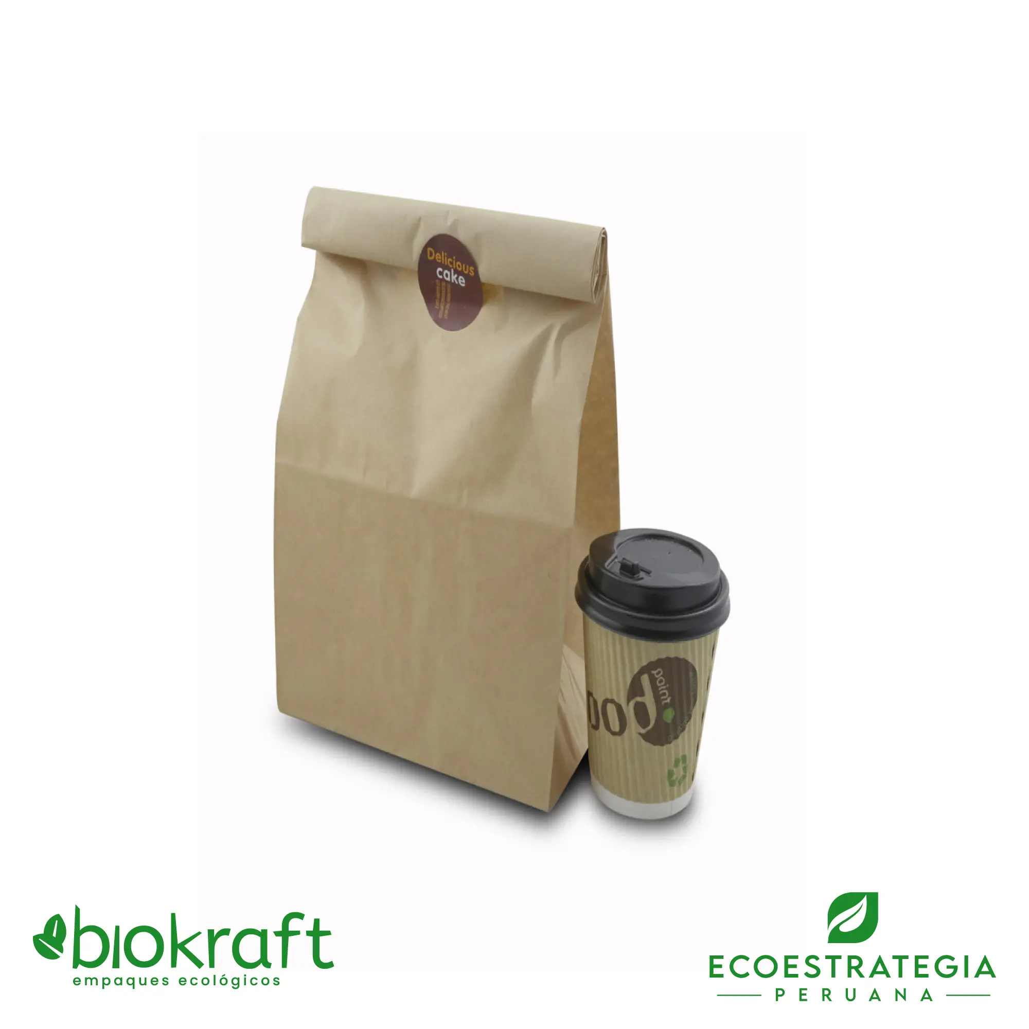 Bolsa biodegradable tamaño 12 de papel kraft para delivery sostenible