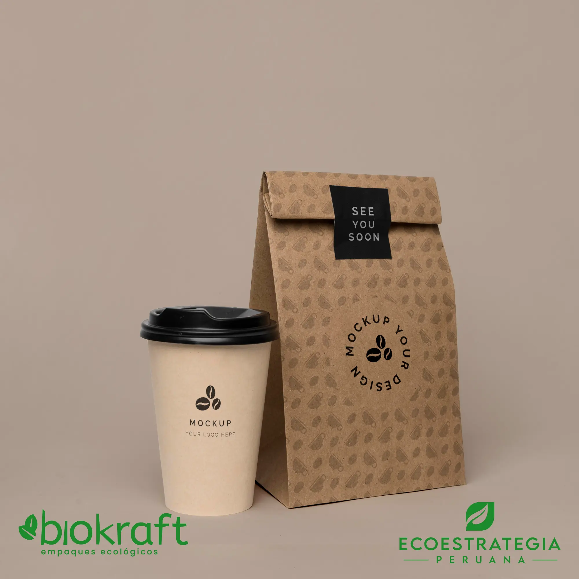 Bolsa de papel compostable #12 para delivery y tiendas orgánicas