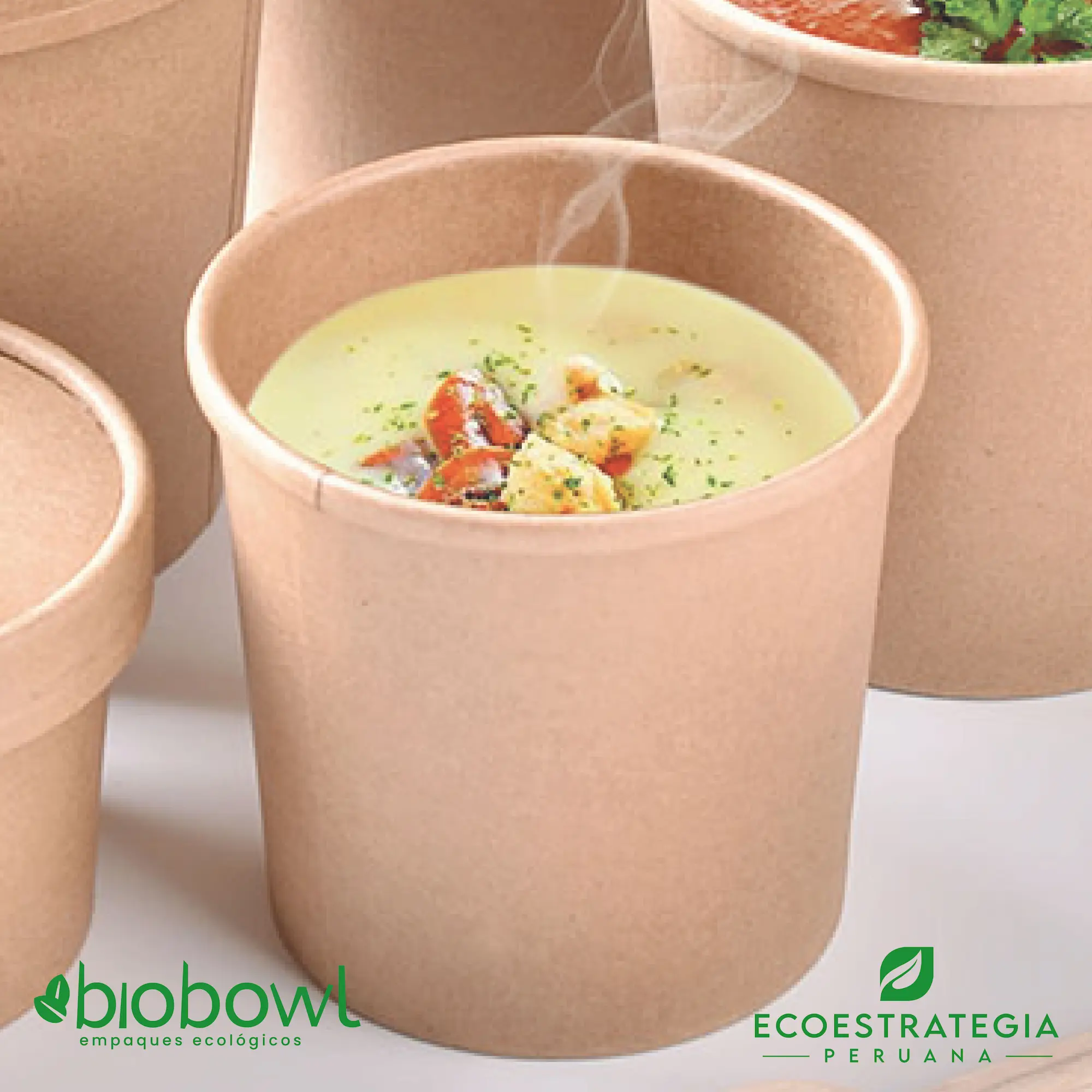 contenedor sopero 16oz para comida caliente, hecho con materiales compostables y resistentes.
