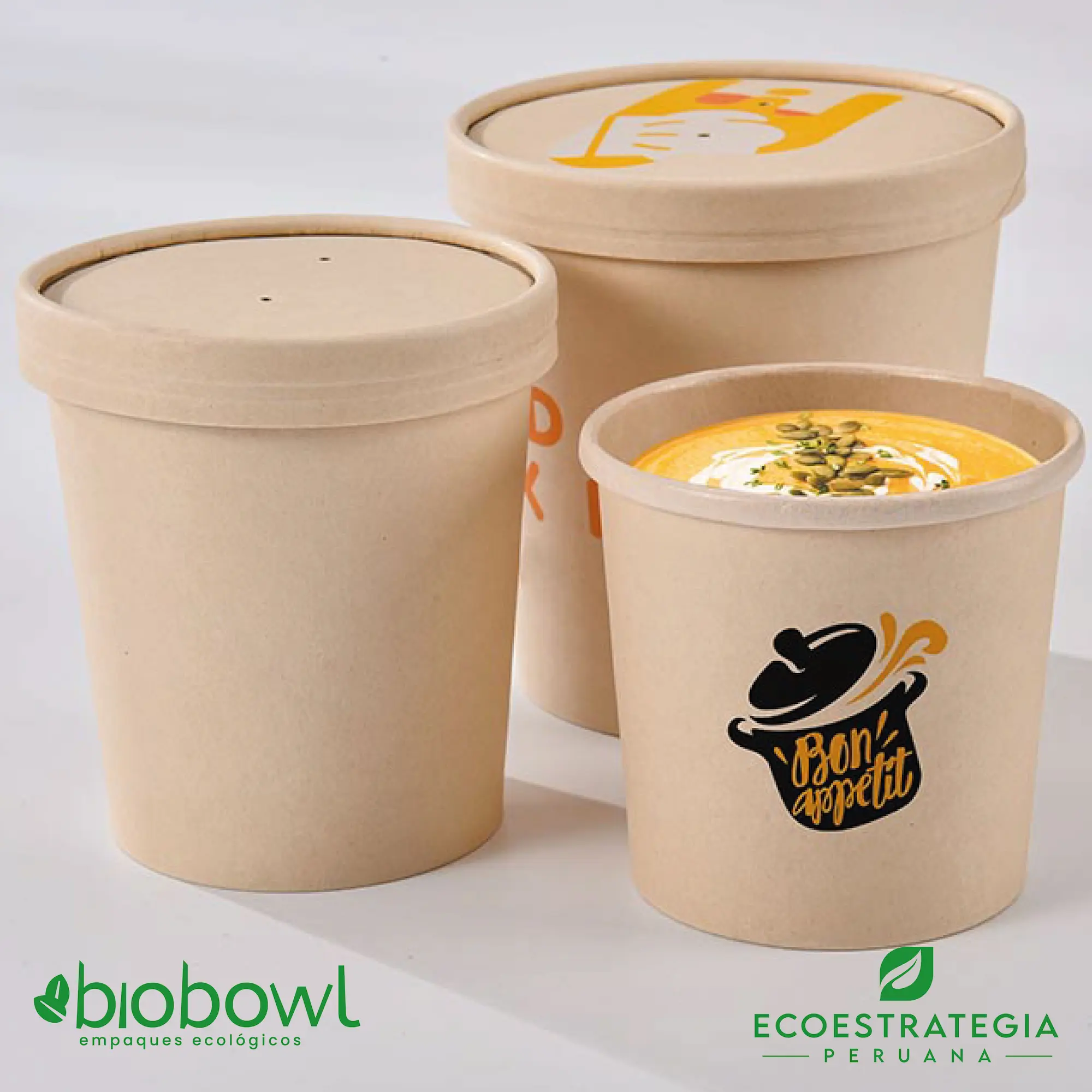 Bowl de bambú compostable con tapa PET, ideal para servir ensaladas grandes y comidas saludables.