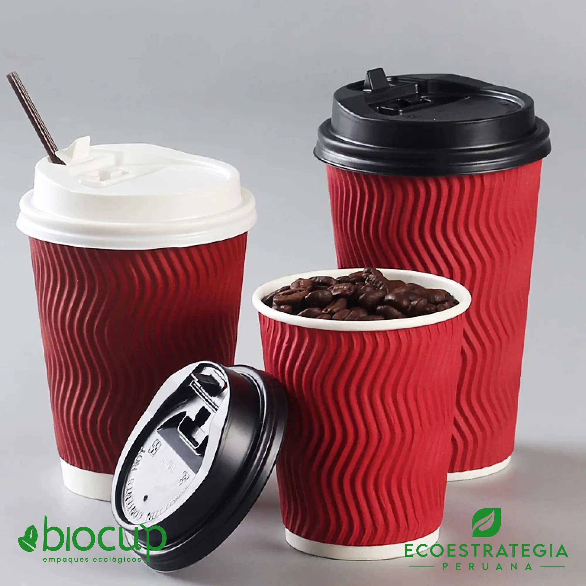 Vaso térmico corrugado de papel rojo 12oz para delivery de bebidas calientes