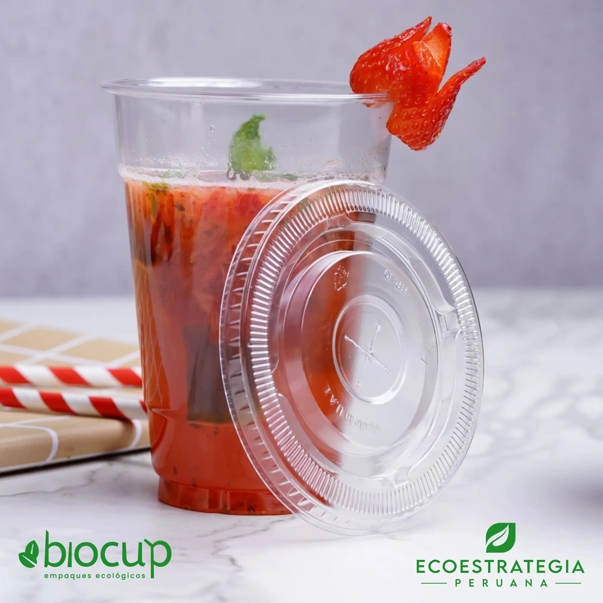 Vaso de plástico PET reciclable 8oz con tapa segura para delivery y cafeterías